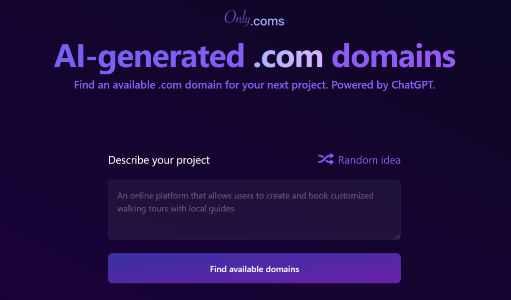 Only.Coms - AI Domain Name Generator - Easy With AI