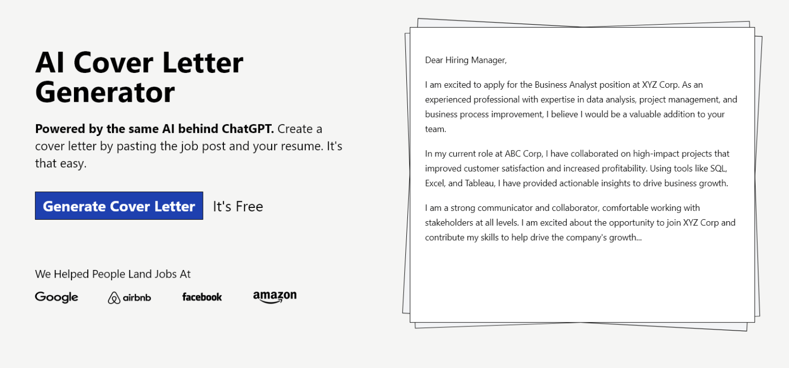 ai write cover letter based on job description