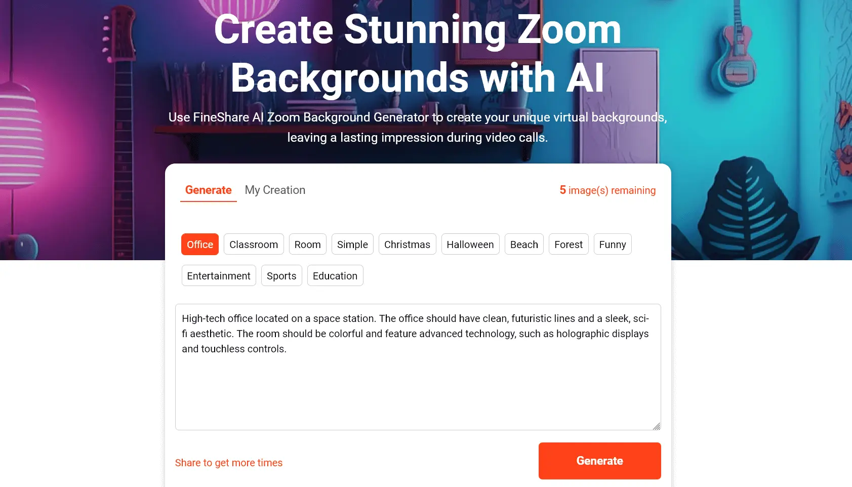 Fineshare AI Zoom Background Generator Easy With AI